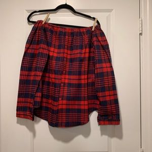 Plaid Off the Shoulder Long Sleeve Top